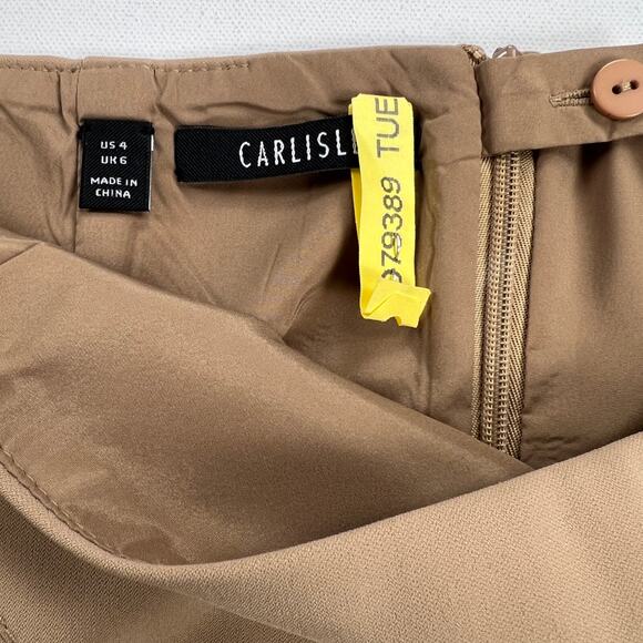 Carlisle Camel Brown Cat Scratch Stitching Pencil Skirt Knee Length Lined Size 4 - Picture 3 of 13